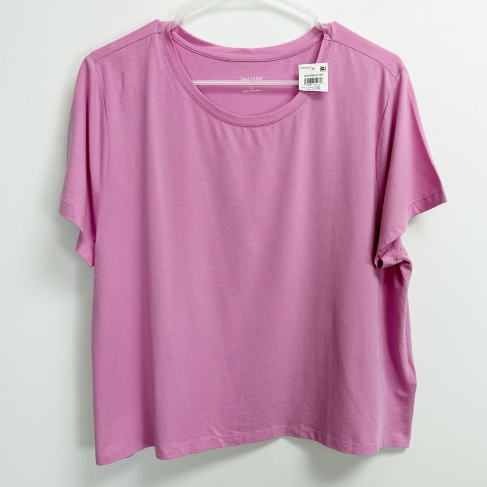 State of Day Shirt Womens Large Pink Solid PJs Pajama Sleep Top NWT